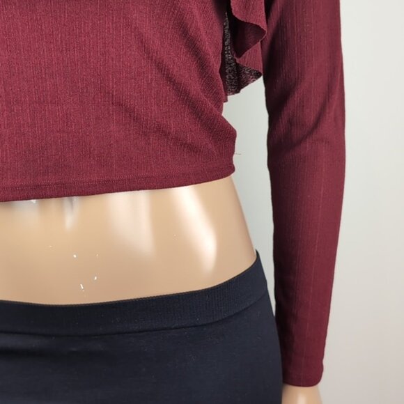 3/$20 Zara W&B Collection Maroon Long Sleeve Crop Top Tiered Ruffle Flounce Fall - Picture 3 of 11